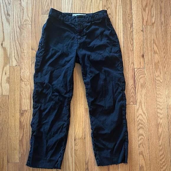 Frank & Eileen sz 2 black cotton linen blend pants zip front back pockets - Picture 3 of 9
